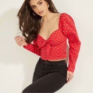 Guess Red Polka Dot Crop Top